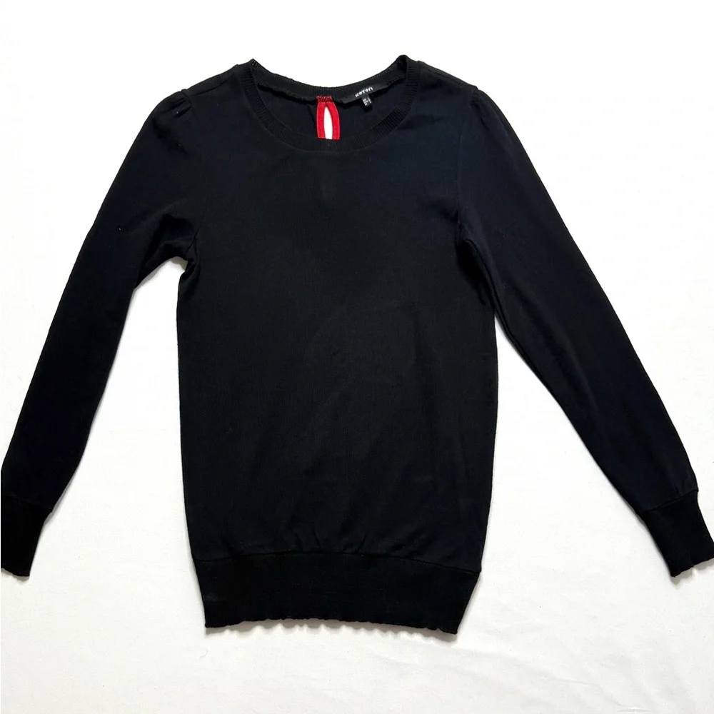 Koton Black Crew Neck Long Sleeve Sweater Red Bow at Back Size Large